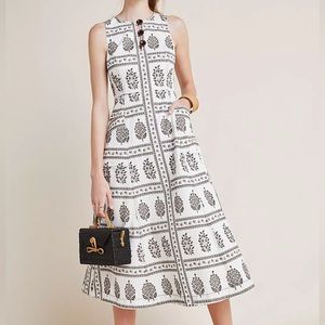 Anthropologie Monochrome Floral Midi Dress